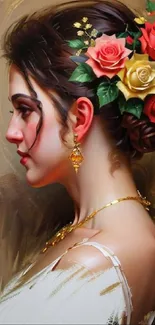 Artistic portrait of a woman with flowers in her hair.