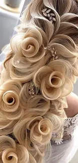 Blonde hairstyle with floral designs and intricate curls for mobile wallpaper.