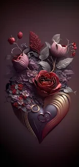 Elegant floral heart shaped bouquet on mobile wallpaper.