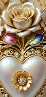 Ornate heart with flowers and gems design.