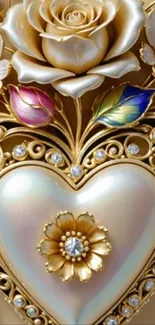 Elegant heart with golden roses and jewels.