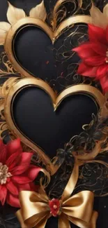 Elegant floral heart design with gold and red accents.