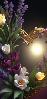 Elegant floral heart design with vibrant colors and gold accents