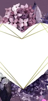 Purple floral heart wallpaper with geometric design.