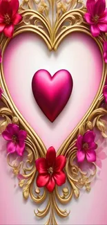 Elegant design with pink heart and floral pattern.