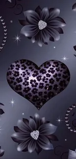 Dark floral heart wallpaper with elegant design