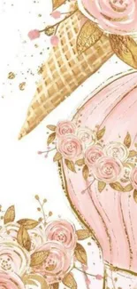 Pink and gold floral ice cream cone wallpaper.