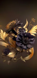 Artistic floral wallpaper with dark and gold tones for mobile.