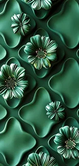 Elegant jade floral wallpaper design with green flowers.