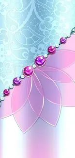 Elegant mobile wallpaper with floral lace and jewel accents in pink and purple hues.