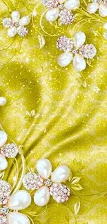 Elegant floral jewel wallpaper on yellow background.