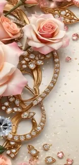 Elegant wallpaper with roses and jeweled accents.
