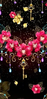 Elegant floral and key design mobile wallpaper.