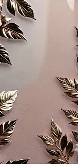 Elegant metallic leaves and delicate flowers on a soft pink background.