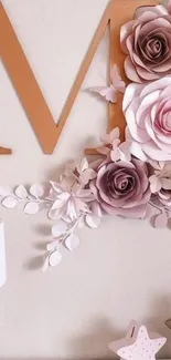 Elegant paper floral wallpaper with letter 'M' design.