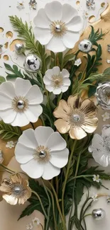 Elegant floral design with metallic accents and flowers.