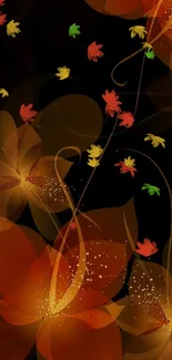 Elegant orange floral wallpaper on dark background.