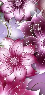 Purple floral wallpaper with sparkles and elegant design.