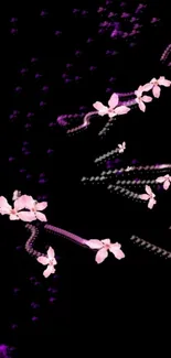 Elegant pink floral wallpaper on black background.