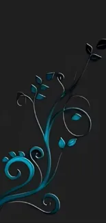 Elegant dark floral design mobile wallpaper with teal vine accent.