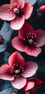 Vibrant pink flowers on dark background mobile wallpaper.