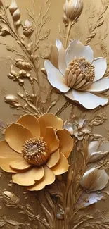 Elegant golden floral art mobile wallpaper with intricate details.