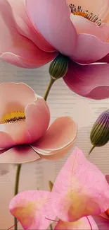 Delicate pink and peach floral wallpaper for mobile device.