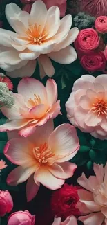 Elegant floral wallpaper with pink blooms.