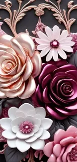 Elegant floral wallpaper with intricate pink roses