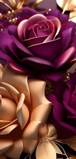 Beautiful purple and gold rose wallpaper design.