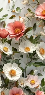 Elegant floral mobile wallpaper with pink and white flowers.