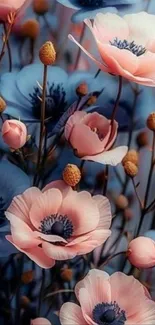 Elegant pink and blue floral wallpaper design