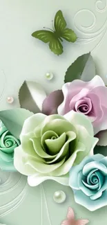 Elegant floral wallpaper with pastel roses.