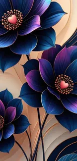 Elegant blue and purple floral wallpaper for mobile devices.