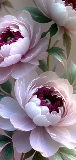 Elegant peony blossoms mobile wallpaper with soft pink hues.