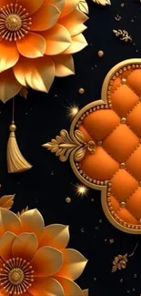 Luxurious 3D black and gold floral wallpaper for mobile.