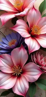 Vibrant pink and purple floral wallpaper for mobile.