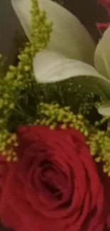 Elegant floral mobile wallpaper with red rose and white lilies.
