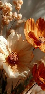 Elegant orange and cream floral mobile wallpaper.
