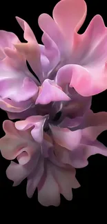 Elegant floral mobile wallpaper with pink and purple hues on a black background.