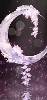 Elegant enchanted moon with flowers on a purple background.