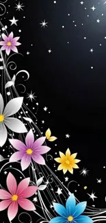 Colorful flowers with a starry night background