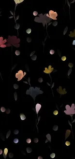 Elegant floral night wallpaper with colorful flowers on a dark background.