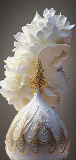 Elegant white and gold floral ornament mobile wallpaper.