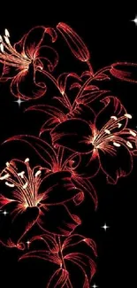 Elegant red floral outline on black background.