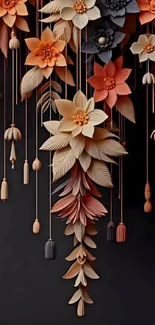 Elegant paper art wallpaper featuring vibrant flowers on a dark background.