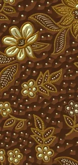 Elegant brown floral pattern wallpaper with intricate leaf design.