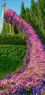 Floral peacock design with pink and purple cascading blossoms.