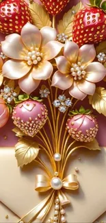 Elegant floral design with pearls and strawberries.