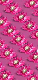 Pink floral pattern with pearls on lotus blossoms.